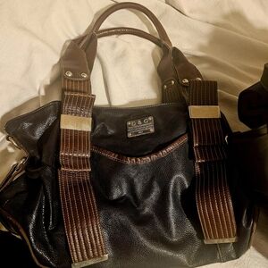 Vintage Dolce & Gabbana Black and Brown Leather Bag